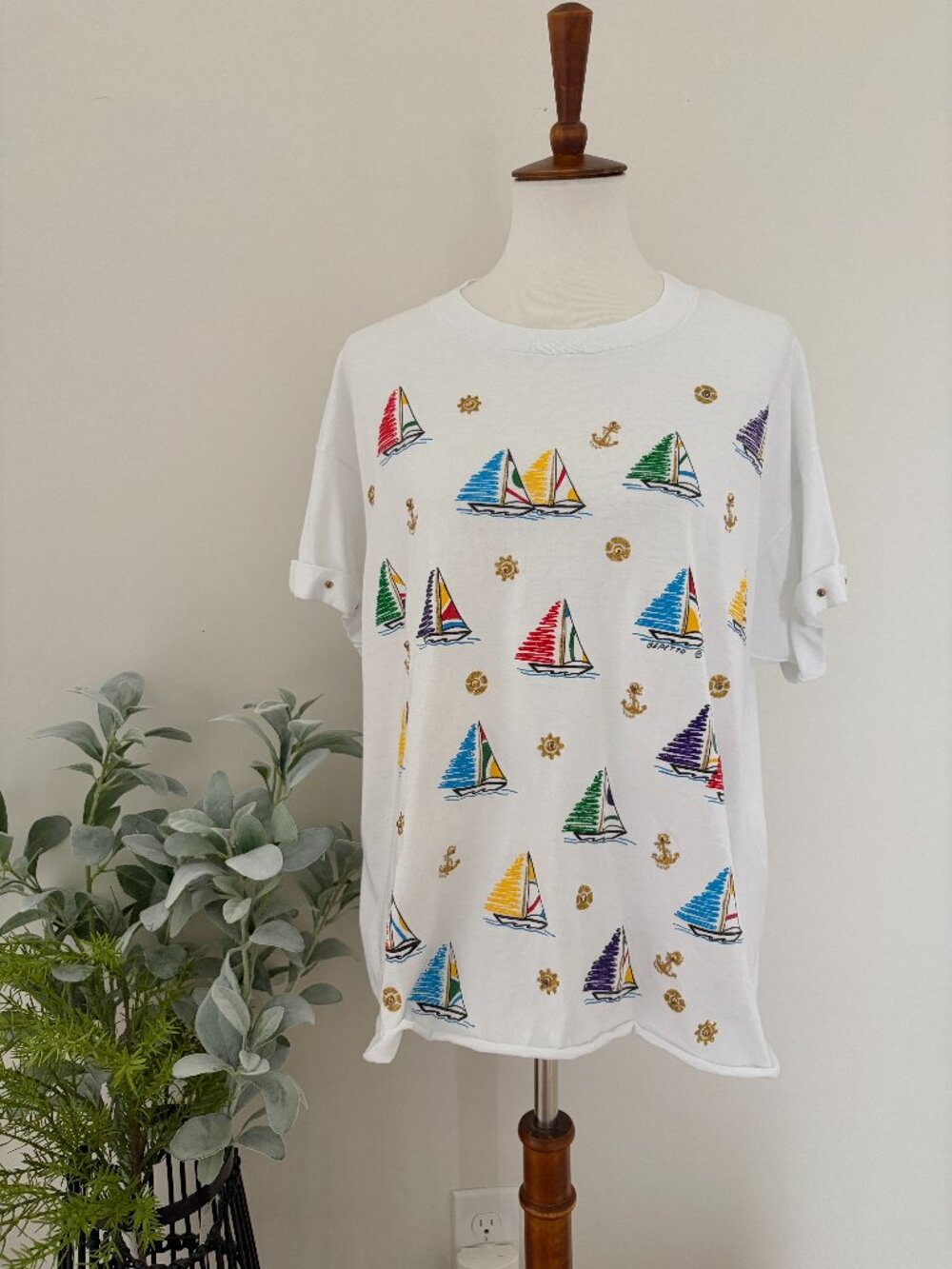 Vintage Sailboat Embellished Top